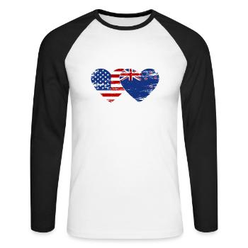 USA New Zealand Flag Heart Shape Used - Unisex Long Sleeve Baseball T-Shirt - white/black - Front - Nik (191cm)