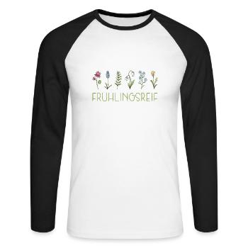 Frühlingsreif - Unisex Baseballshirt langarm - Weiß/Schwarz - Vorne - Nik (191cm)