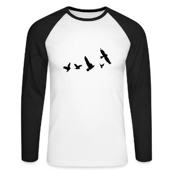 Oiseaux volant colombe - T-shirt baseball manches longues Homme - blanc/noir - Devant - Nik (191cm)