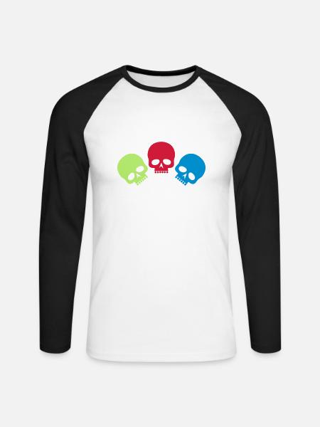 Drei Totenköpfe - Unisex Baseballshirt langarm - Weiß/Schwarz