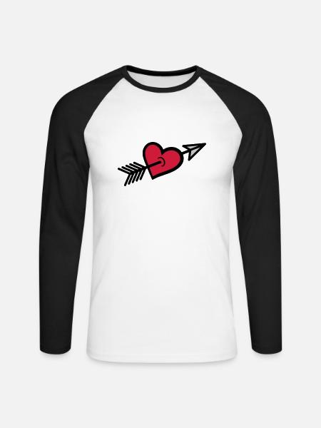 Arrow shot through heart - Unisex Long Sleeve Baseball T-Shirt - white/black