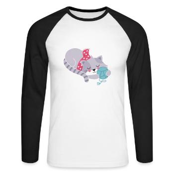 Chat à tubercule laineux - T-shirt baseball manches longues Homme - blanc/noir - Devant - Nik (191cm)