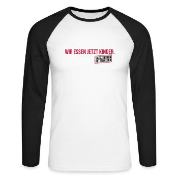 Wir essen jetzt Kinder - Unisex Baseballshirt langarm - Weiß/Schwarz - Vorne - Nik (191cm)
