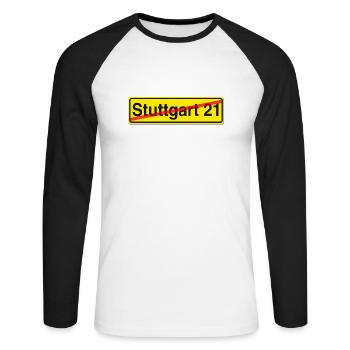 Stuttgart 21 Protest Strassenschild - Unisex Baseballshirt langarm - Weiß/Schwarz - Vorne - Nik (191cm)