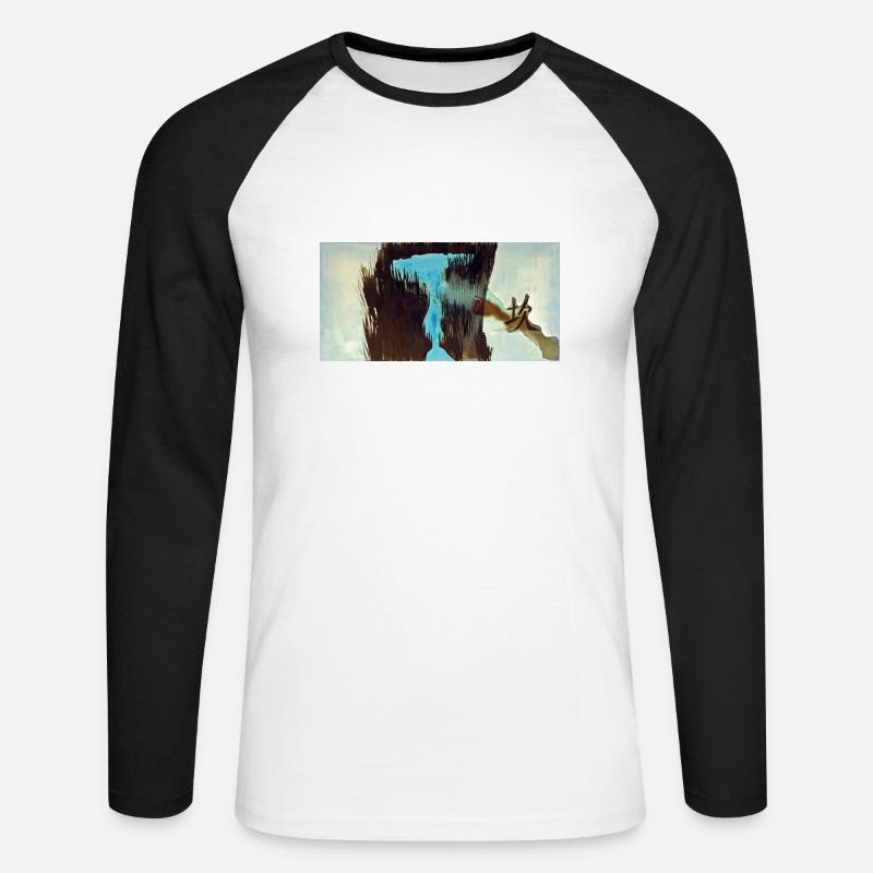 I Ching (Kun - Il Distress) - Maglia da baseball a manica lunga da uomo - bianco/nero