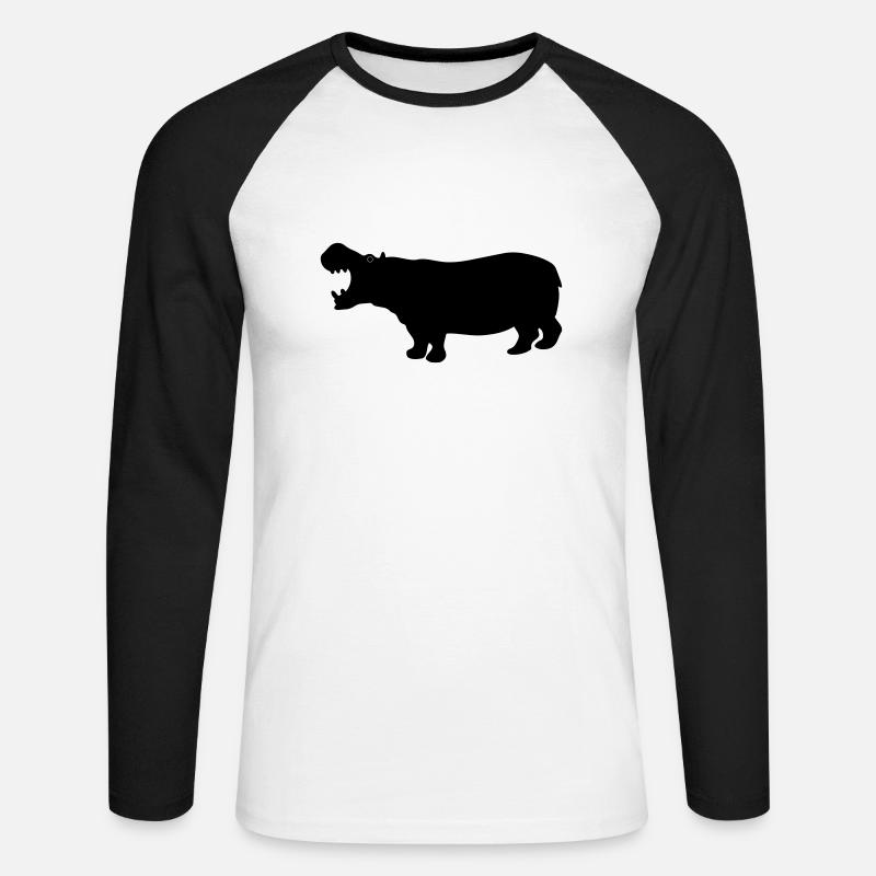 Nilpferd - Unisex Baseballshirt langarm - Weiß/Schwarz