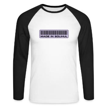 made-in-solihul - Unisex Baseballshirt langarm - Weiß/Schwarz - Vorne - Nik (191cm)