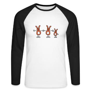 3 lapins, famille, enfants, parents, trois frères et sœurs, mignon, - T-shirt baseball manches longues Homme - blanc/noir - Devant - Nik (191cm)