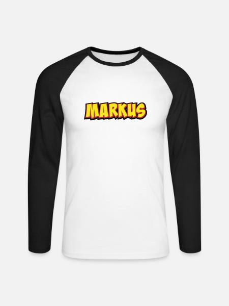Markus First Name Gift - Unisex Long Sleeve Baseball T-Shirt - white/black