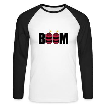 boom lit tnt dynamite explode explosion - Unisex Long Sleeve Baseball T-Shirt - white/black - Front - Nik (191cm)