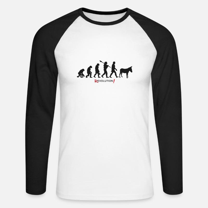 Evolution Revolution Esel Mann - Unisex Baseballshirt langarm - Weiß/Schwarz
