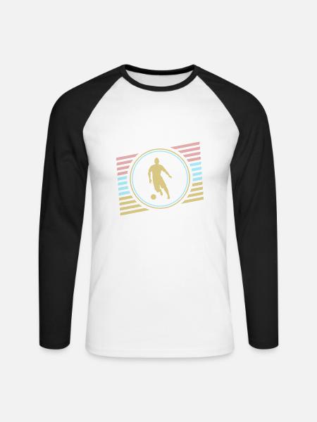 Fussball - Unisex Baseballshirt langarm - Weiß/Schwarz