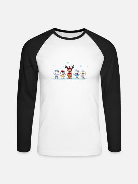 Weihnachten - Elch und Kinder - Unisex Baseballshirt langarm - Weiß/Schwarz
