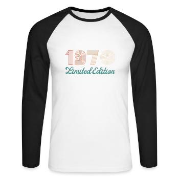 Year 1970 limited edition - Unisex Long Sleeve Baseball T-Shirt - white/black - Front - Nik (191cm)