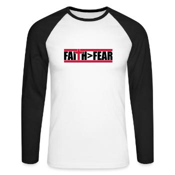 Gott Faith größer - Unisex Baseballshirt langarm - Weiß/Schwarz - Vorne - Nik (191cm)