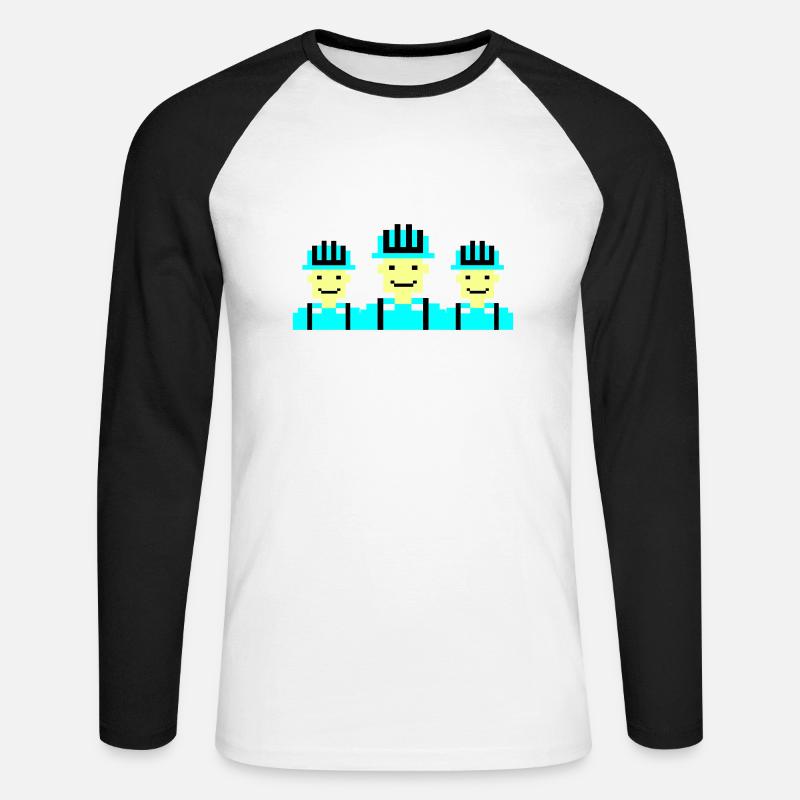 bauarbeiter pixel 02 - Unisex Baseballshirt langarm - Weiß/Schwarz