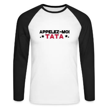 appelez moi tata - T-shirt baseball manches longues Homme - blanc/noir - Devant - Nik (191cm)