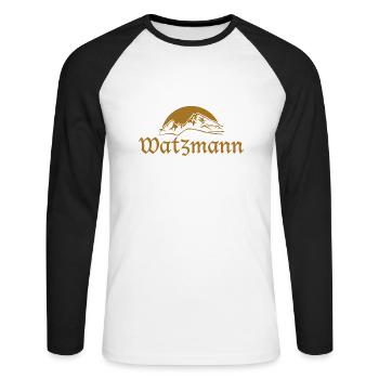 Der Berg Watzmann 2713 - Sonnenaufgang - Unisex Baseballshirt langarm - Weiß/Schwarz - Vorne - Nik (191cm)
