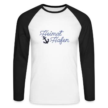 Heimat Hafen - Unisex Baseballshirt langarm - Weiß/Schwarz - Vorne - Nik (191cm)