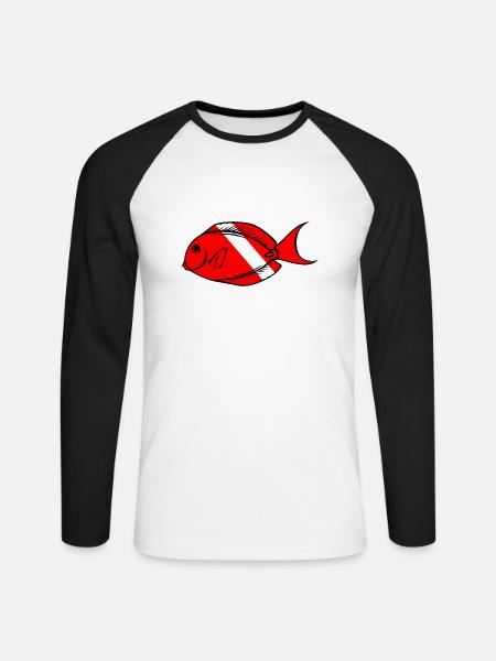 Doktorfisch two von Scuba.Style - Unisex Baseballshirt langarm - Weiß/Schwarz