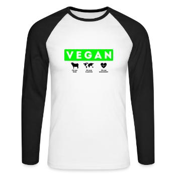 Vegan, Tiere Planeten Gesundheit - Unisex Baseballshirt langarm - Weiß/Schwarz - Vorne - Nik (191cm)