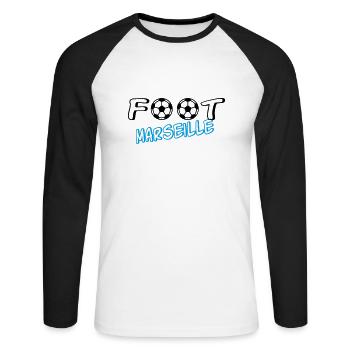 Foot marseille - T-shirt baseball manches longues Homme - blanc/noir - Devant - Nik (191cm)