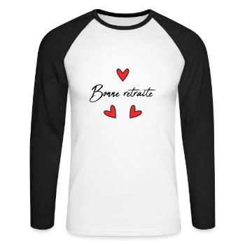 RETRAITE. RETRAITE. RETRAITEE. BONNE RETRAITE - T-shirt baseball manches longues Homme - blanc/noir - Devant - Nik (191cm)