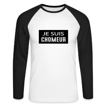 Je suis chômeur - T-shirt baseball manches longues Homme - blanc/noir - Devant - Nik (191cm)