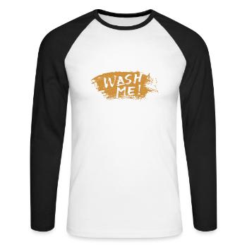 Lavez-moi - T-shirt baseball manches longues Homme - blanc/noir - Devant - Nik (191cm)