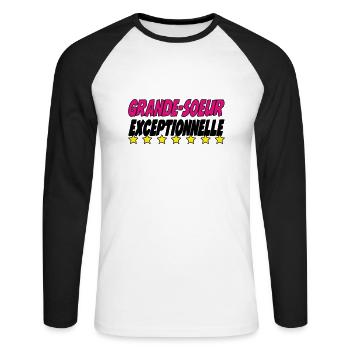AUSSERGEWÖHNLICHE GROSSE SCHWESTER - Unisex Baseballshirt langarm - Weiß/Schwarz - Vorne - Nik (191cm)