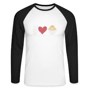 Drôle de dicton pour les gourmets - T-shirt baseball manches longues Homme - blanc/noir - Devant - Nik (191cm)