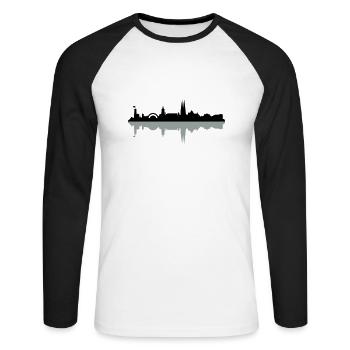 Skyline Bielefeld - Unisex Baseballshirt langarm - Weiß/Schwarz - Vorne - Nik (191cm)