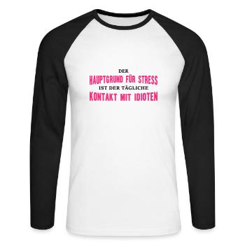 Hauptgrund für Stress - Unisex Baseballshirt langarm - Weiß/Schwarz - Vorne - Nik (191cm)