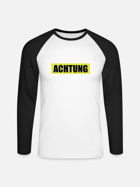 Achtung - Attention - Unisex Baseballshirt langarm - Weiß/Schwarz