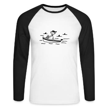 Motorboot - Haifische - Unisex Baseballshirt langarm - Weiß/Schwarz - Vorne - Nik (191cm)