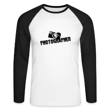 Photographer Camera Text Design - Unisex Baseballshirt langarm - Weiß/Schwarz - Vorne - Nik (191cm)