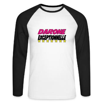 DARONE außergewöhnlich - Unisex Baseballshirt langarm - Weiß/Schwarz - Vorne - Nik (191cm)