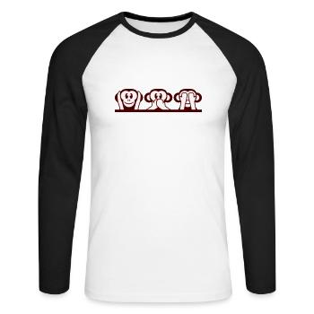 3 singes sages n’entendent rien dire voir s’amuser avec les singes - T-shirt baseball manches longues Homme - blanc/noir - Devant - Nik (191cm)