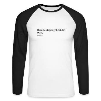 Dem Mutigen gehört die Welt. - Unisex Baseballshirt langarm - Weiß/Schwarz - Vorne - Nik (191cm)