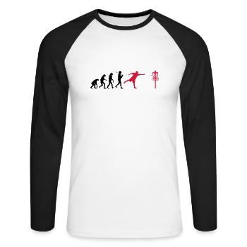 Disc Golf Evolution Ultimate Frisbee Lustig Sport - Unisex Baseballshirt langarm - Weiß/Schwarz - Vorne - Nik (191cm)