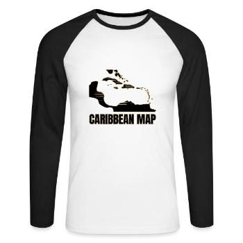 CARIBBEAN Map - Unisex Baseballshirt langarm - Weiß/Schwarz - Vorne - Nik (191cm)