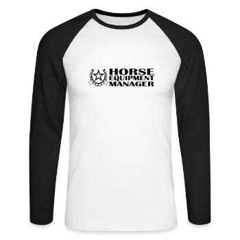 Horse Equipment Manager 2 Turniertrottel - Unisex Baseballshirt langarm - Weiß/Schwarz - Vorne - Nik (191cm)