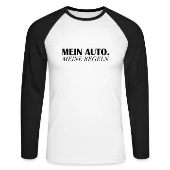 mein auto meine regeln - Unisex Baseballshirt langarm - Weiß/Schwarz - Vorne - Nik (191cm)