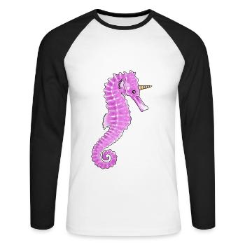 Illustration de récif de corail de mer rose hippocampe - T-shirt baseball manches longues Homme - blanc/noir - Devant - Nik (191cm)