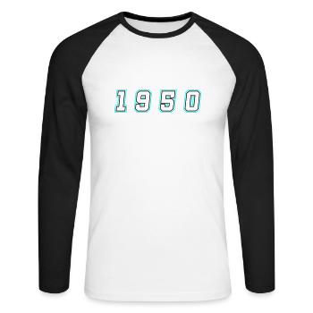 Numéro de l’année 1950 - T-shirt baseball manches longues Homme - blanc/noir - Devant - Nik (191cm)