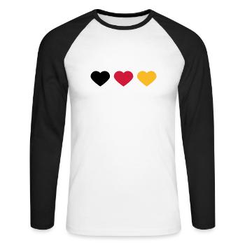 3 Herzen Deutschland Flagge Farben Liebe Deutsch - Unisex Baseballshirt langarm - Weiß/Schwarz - Vorne - Nik (191cm)