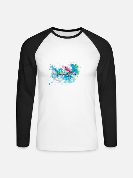 kohlmeise,vogel,blumen,aquarell,blau - Unisex Baseballshirt langarm - Weiß/Schwarz