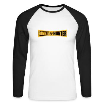 zombie hunter Halloween quote - Unisex Long Sleeve Baseball T-Shirt - white/black - Front - Nik (191cm)