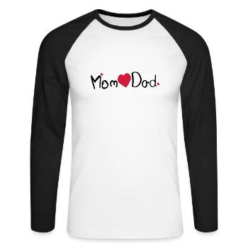 Mom heart Dad txt & red hearts - Unisex Long Sleeve Baseball T-Shirt - white/black - Front - Nik (191cm)