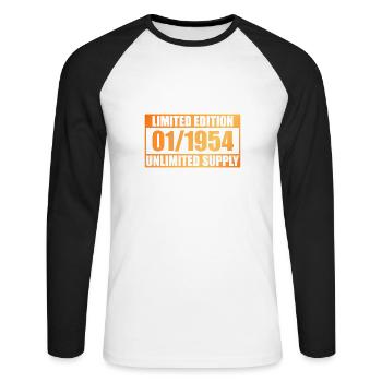 Édition limitée 70e anniversaire - ꝏ Fourniture 01/1954 - T-shirt baseball manches longues Homme - blanc/noir - Devant - Nik (191cm)